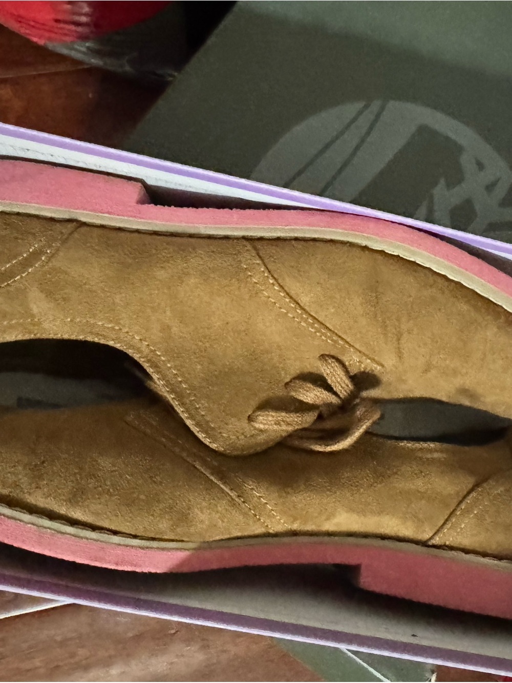 Women's Brown Suede Lace-Up Flats with Pink Accent